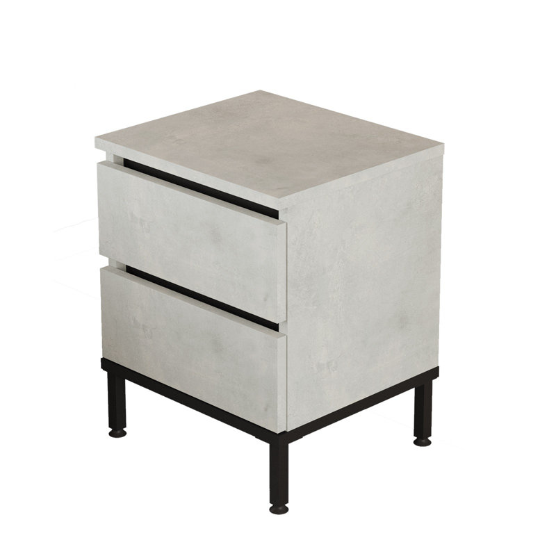 Table de chevet 2 tiroirs Blaire, Argent / noir