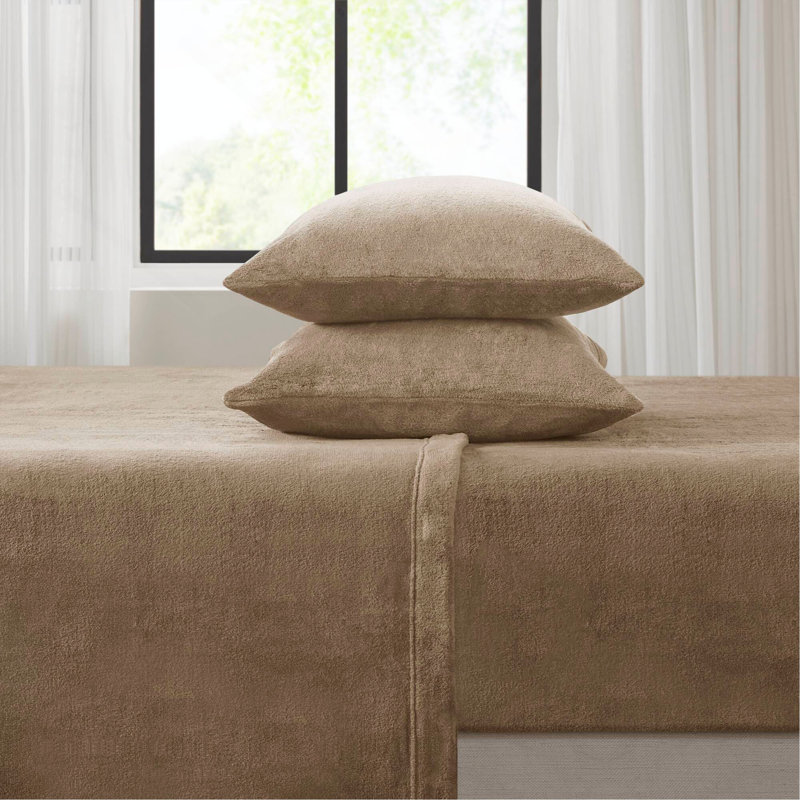 4 PCS Micro Plush Sheet Set Taupe, Full Duvet Cover + 3 Additional Pieces
