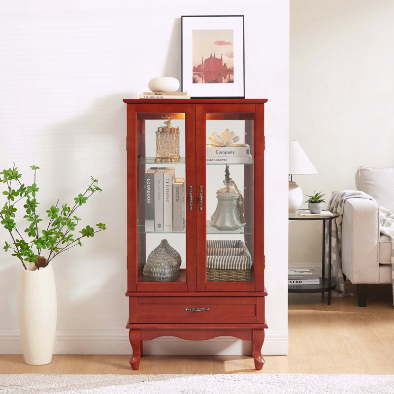 Vitrine en verre avec tiroir et tablettes réglables en verre
