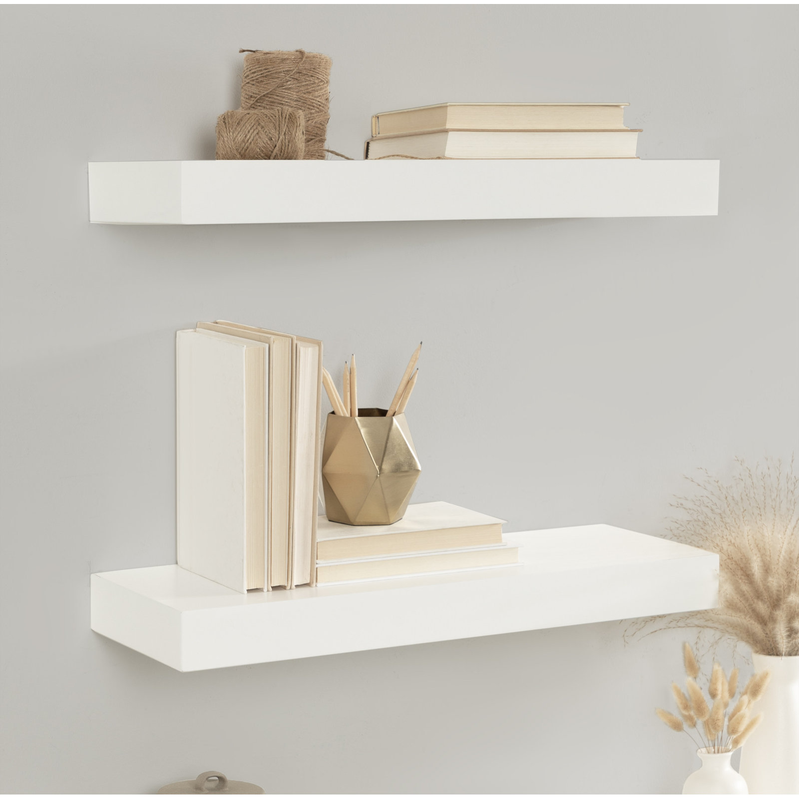 Jeremiah 2 Piece Picture Ledge Wall Shelf, White, 2.3" H x 24" W x 8" D