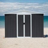 Grey Apex Roof Garden Shed, 10x8/10X12, Aluminum Frame,4 Windows, Lockable Door, Metal Utility Tool House