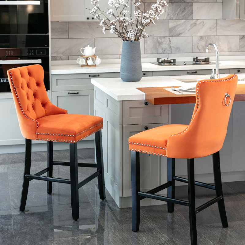 Revêtement contemporain en velours, coussin capitonné, pieds en bois, hauteur réglable, 2 (capitonnage orange orange, fabrication en bois massif)