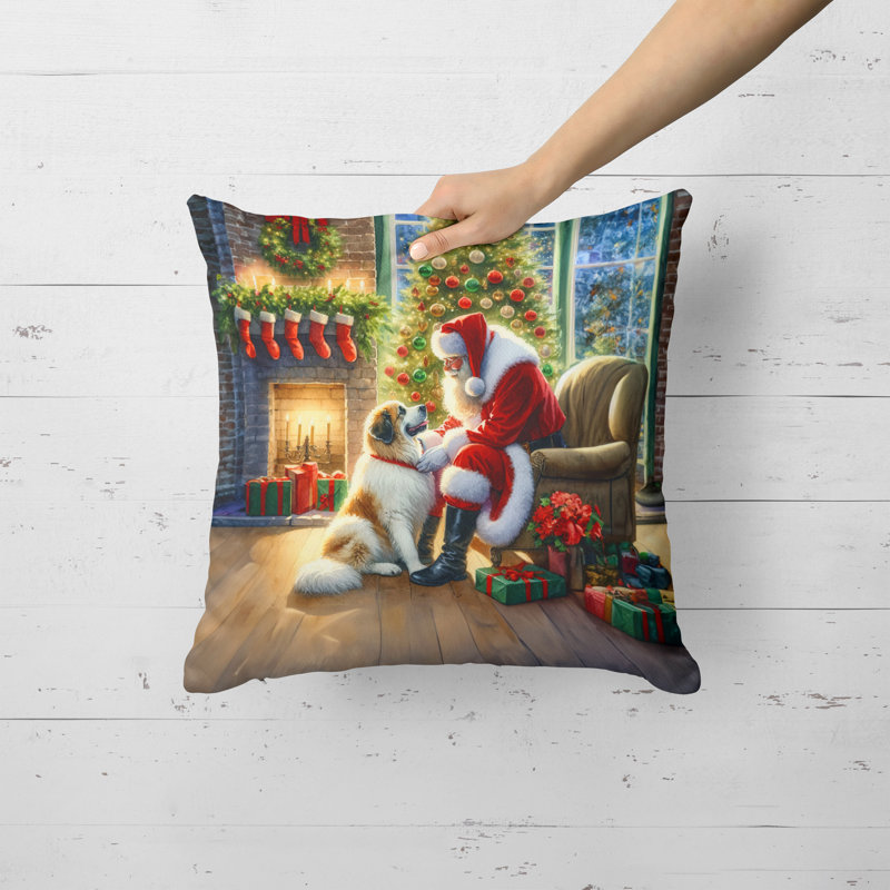Coussin Great pyrenees and Santa Claus, H 18 po x l 18 po