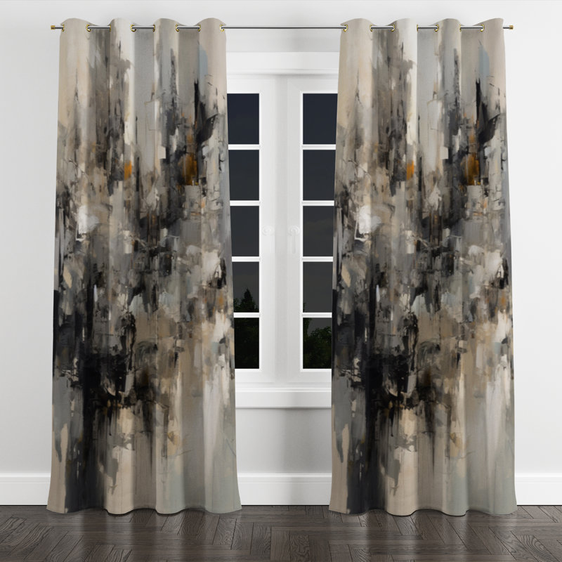 Osciel - Abstract Grommet Curtain - Velvet Room Darkening - 1 panel, 52" W x 84" L, Golden Grommets