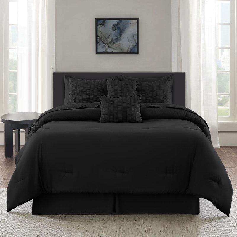 10 Pcs MF Comforter Set Bed in a Bag for All Seasons Seersucker Lightweight Comforter Set with Sheets, Black