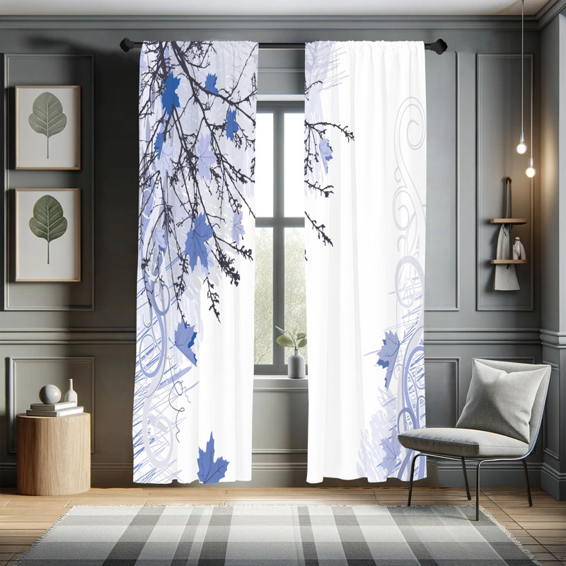 Ebern Designs Nature Curtains, Fall Earth Tones Autumn Leaf, Pair of 28", Lavender Blue, 28" W x 95" L