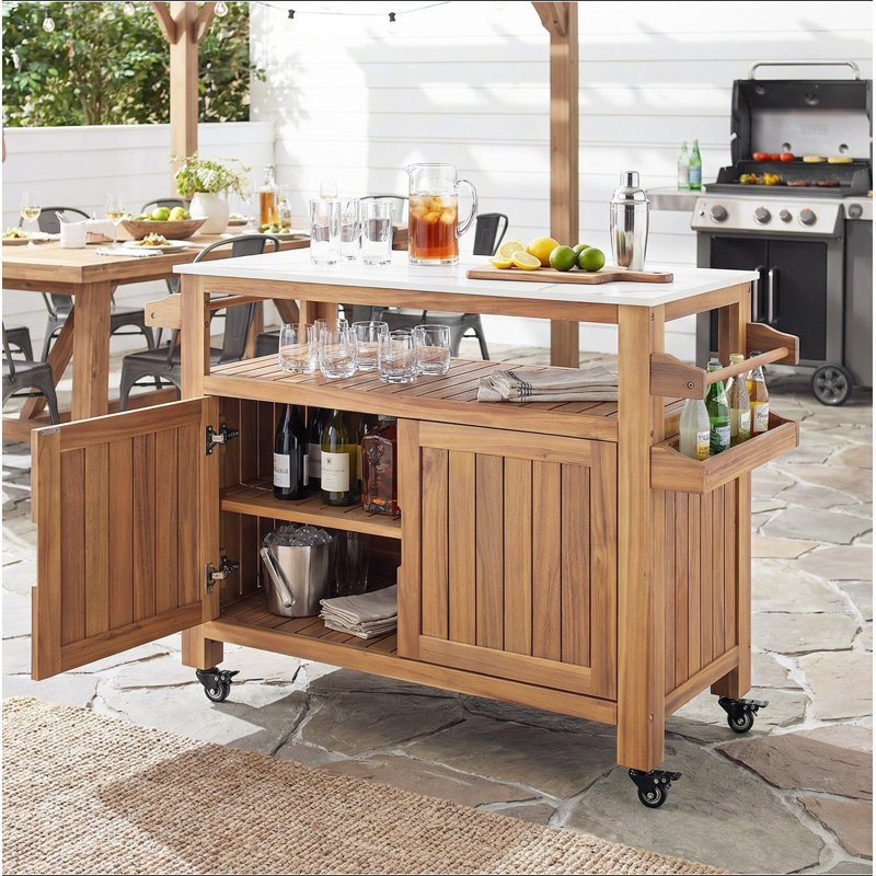 Ensemble de 1 chariot d'extérieur pour terrasse en bois d'acacia, 36.22" H x 48" W x 18.11" D