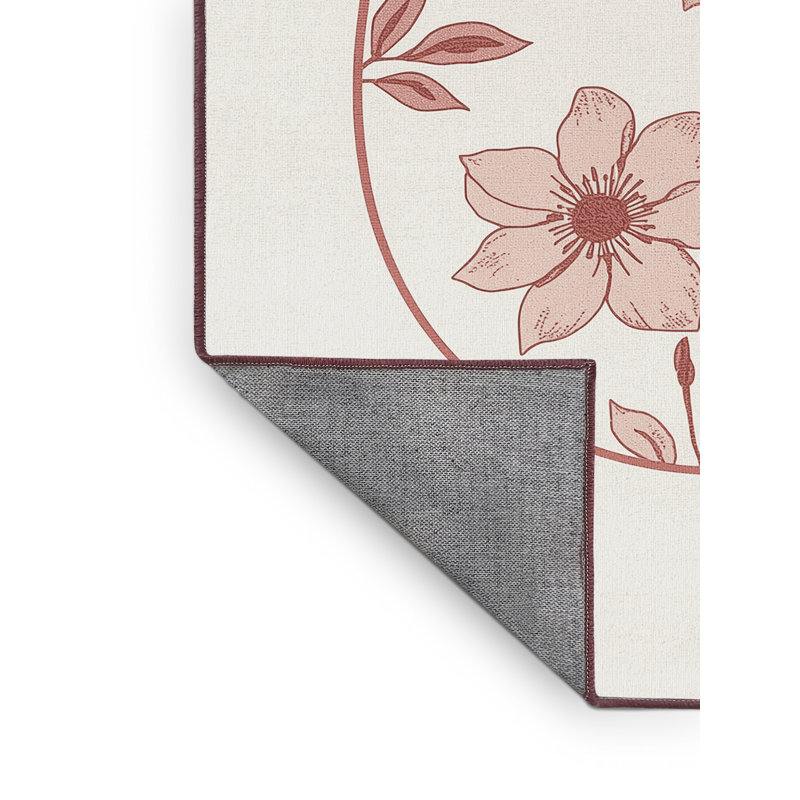 Tapis abstrait moderne et contemporain lavable à la machine en gris Delancey - reliure rose, 3 x 5