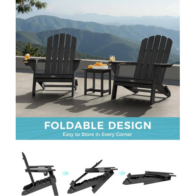 Ensemble de chaises Adirondack à texture de bois toutes saisons comprenant 2 chaises de jardin à 5 lattes pour le jardin, le bord de la piscine, le foyer d'extérieur et la détente, gris