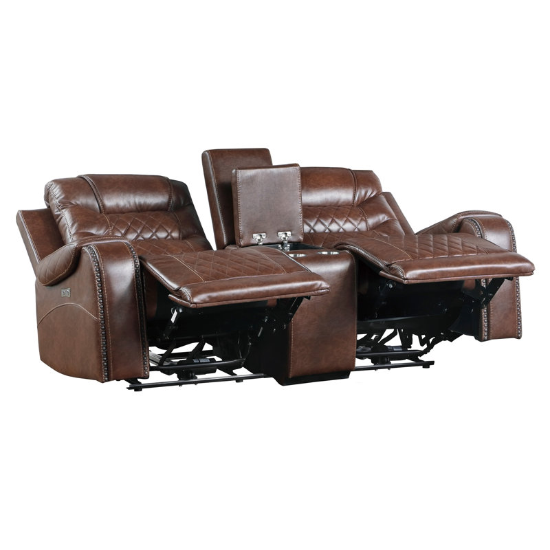 77.5" Modern & Contemporary Faux Leather Power Double Reclining Loveseat with Power Reclining Motion, Integrated Console with USB & Outlets