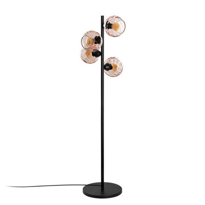 Modern Industrial Floor Lamp with Metal Body & Glass Cap, 14.2 x 14.2 x 53.1 inches | Socket Type: 4 x E27 Max 40W (Bulb Not Included) | Stylish Black Color, Perfect for Living Room & Office Decor