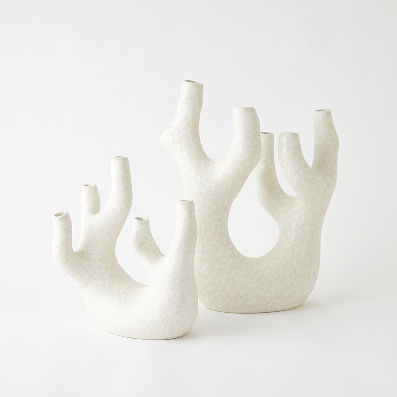 Creation Handmade Earthenware Table Vase, White