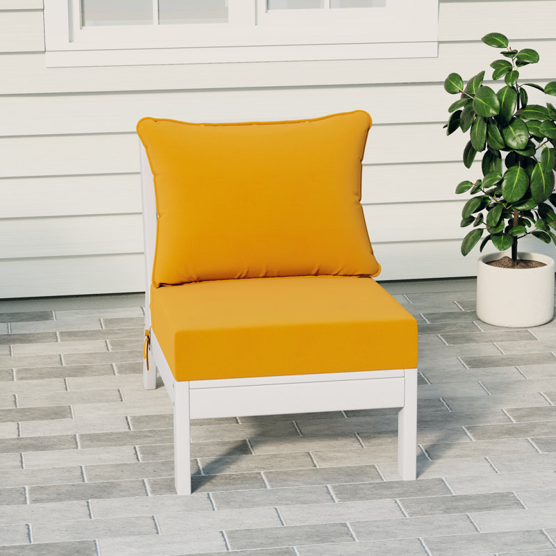 Deep Seating Armless Chair With Cushions, Yellow, White