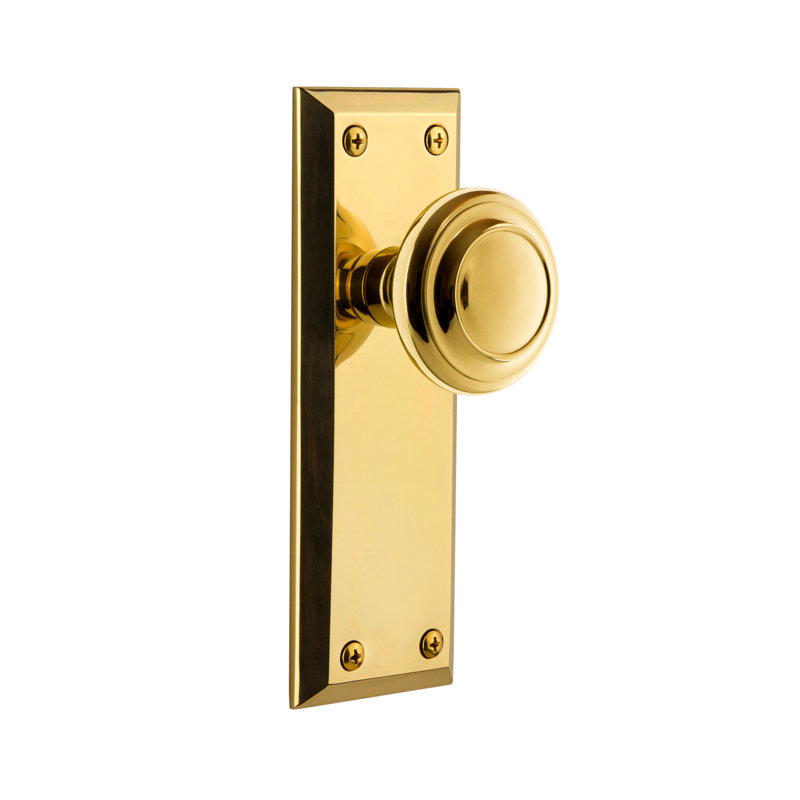 Grandeur Fifth Avenue Plate Double Dummy with Circulaire Door Knob, Polished Brass