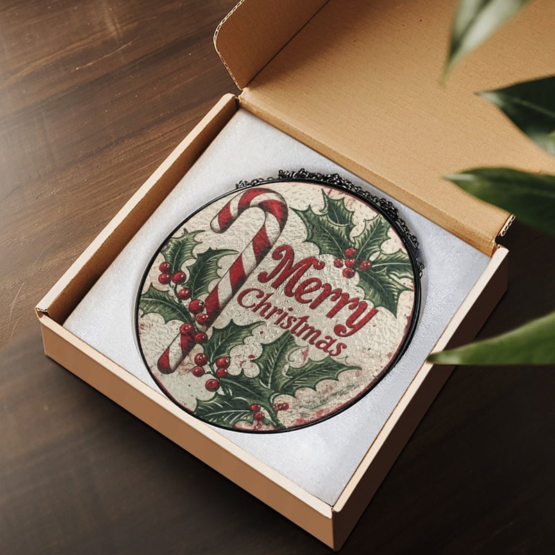 Merry Christmas Candy Cane Holly, 9,8 x 9,8 po (25 x 25 cm)