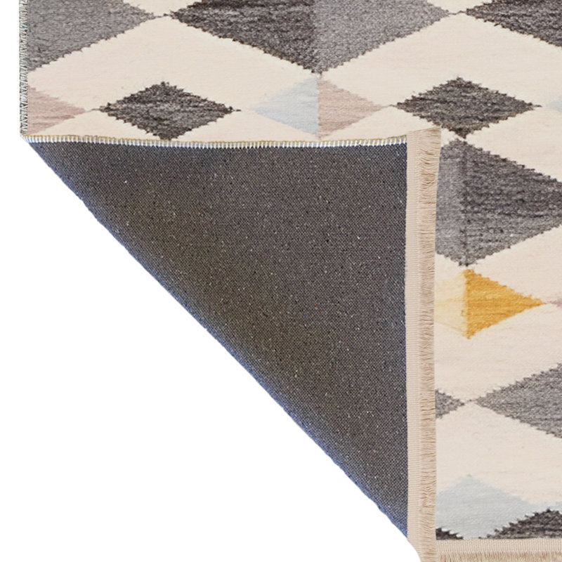 Gray-Beige Themed Geometric Rectangle Shape Patterned Modern Decorative Rug, Rectangle 3'9.81" x 6'6.74"