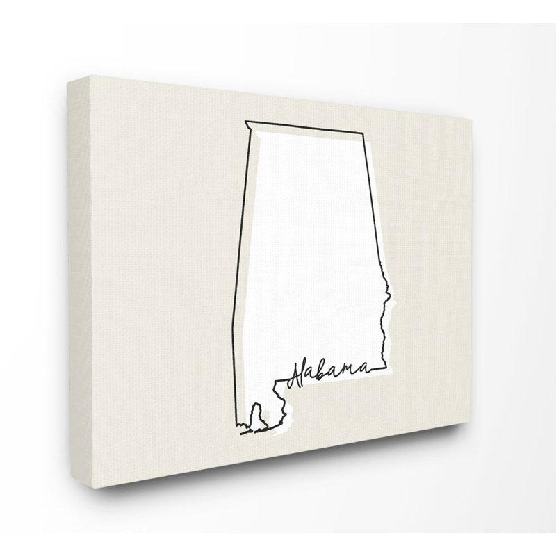 «Alabama Home State Map Neutral Design», impression sur toile, Toile tendue, H 16 po x l 20 po x P 1,5 po