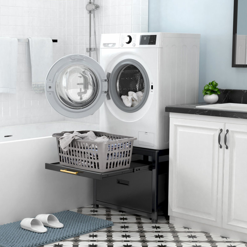 Laveuse et sécheuse sur piédestal, piédestal de buanderie 24,1 po pour machine à laver compacte, laveuse et sécheuse avec tablette et base de rangement