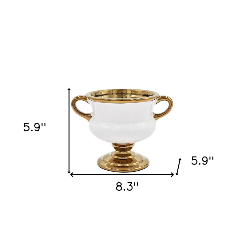 6" White And Gold Amphora Ceramic Table Vase