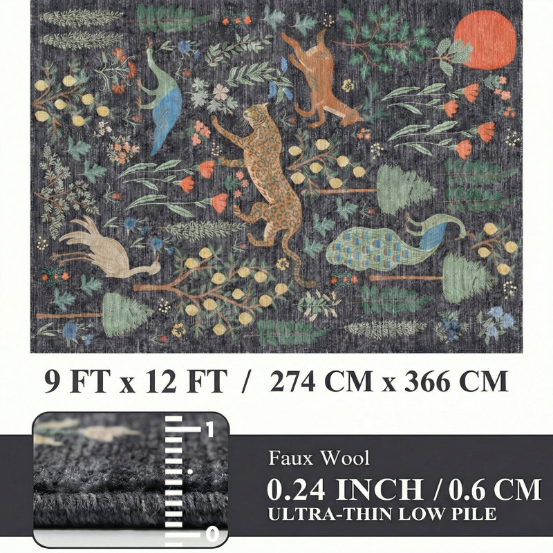 Tapis lavable à la machine Jungle, Rectangle 9 pi x 12 pi, Noir