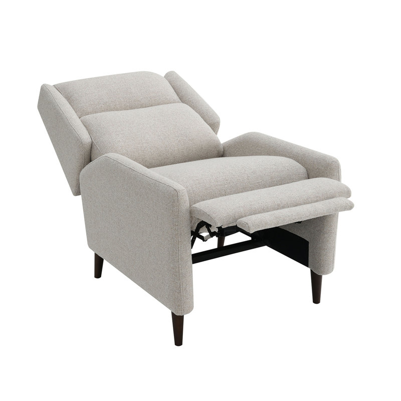 Fauteuil inclinable manuel beige Mid-Century moderne avec tissu en lin et pieds fuselés pour le salon, Beige