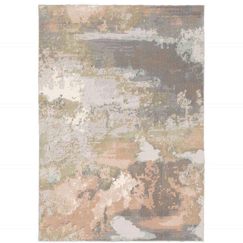 Tapis abstrait gris / rose, Rectangle 9 pi 10 po x 12 pi 10 po