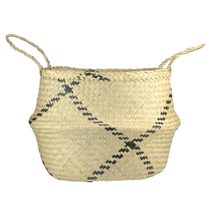 Panier de 17 po en ruppie maritime beige avec accents et poignées noirs