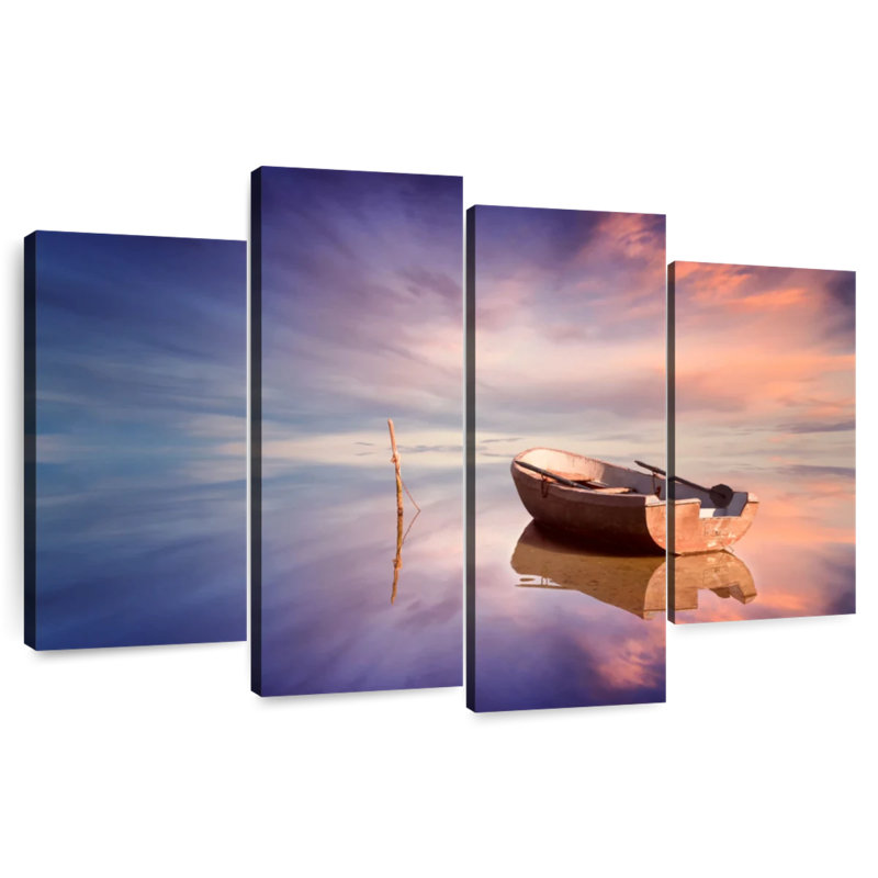 Bateau Mehar, reflet du coucher du soleil, H 22 po x l 36 po