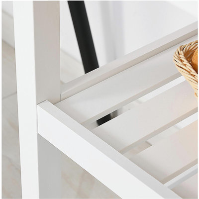 Stainless steel top kitchen island, open shelves and drawers, gray