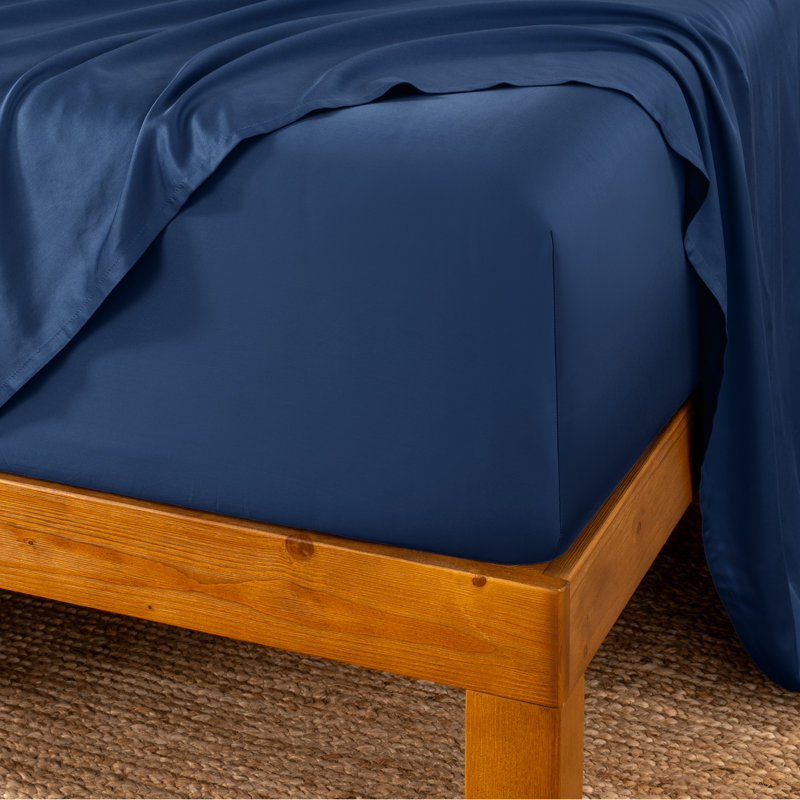 Drap-housse en rayonne de bambou, Bleu foncé, Drap-housse pour lit simple TG