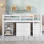 Lit mezzanine double bas avec commode, tablettes et bureau portatif à roulettes, lit multifonctionnel - blanc-1498085408