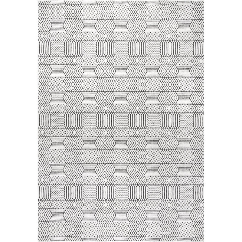 Tapis gris à motif géométrique Achilleas, Rectangle 6 pi 7 po x 9 pi