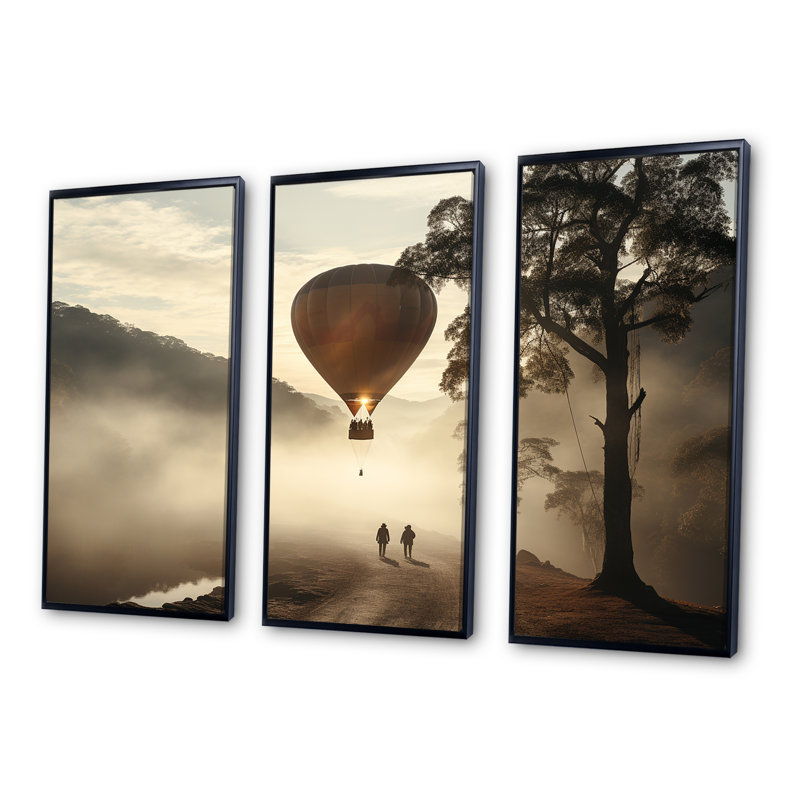 Brume de montgolfière - Ensemble de décoration murale montgolfière, Cadre flottant noir, H 40 po x l 60 po x P 1 po
