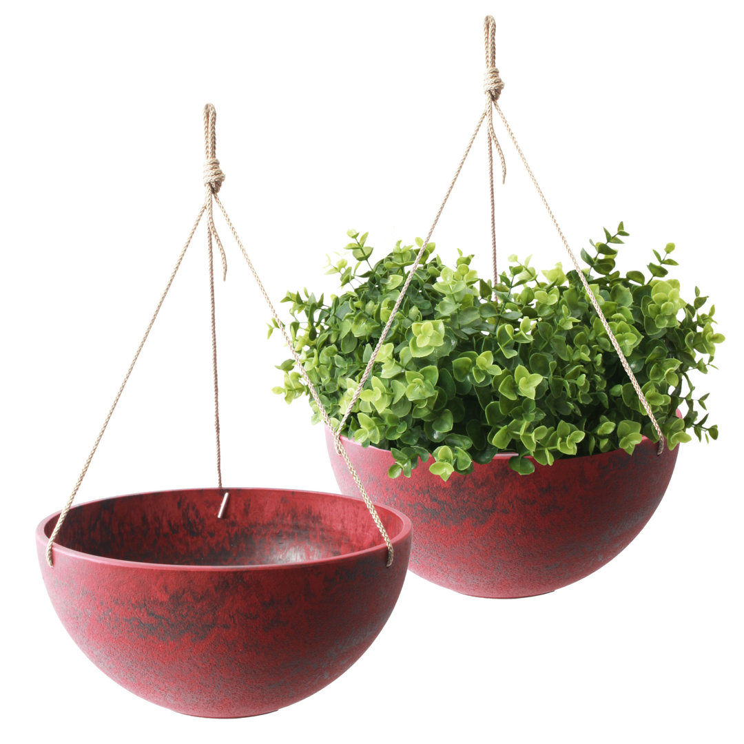 Algreen Acerra Hanging Planter, Set of 2 (Composite with Macramé Hangers, Indoor/Outdoor) (Set of 2) Algreen 