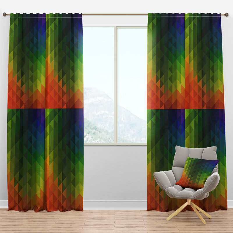 Panneau de rideau simple semi-transparent géométrique triangulaire en orange, vert et bleu, l 52 po x L 84 po