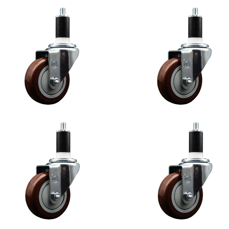 Ensemble de roulettes extensibles pivotantes 3,5 pouces en polyuréthane 3,5 pouces SCC, Marron