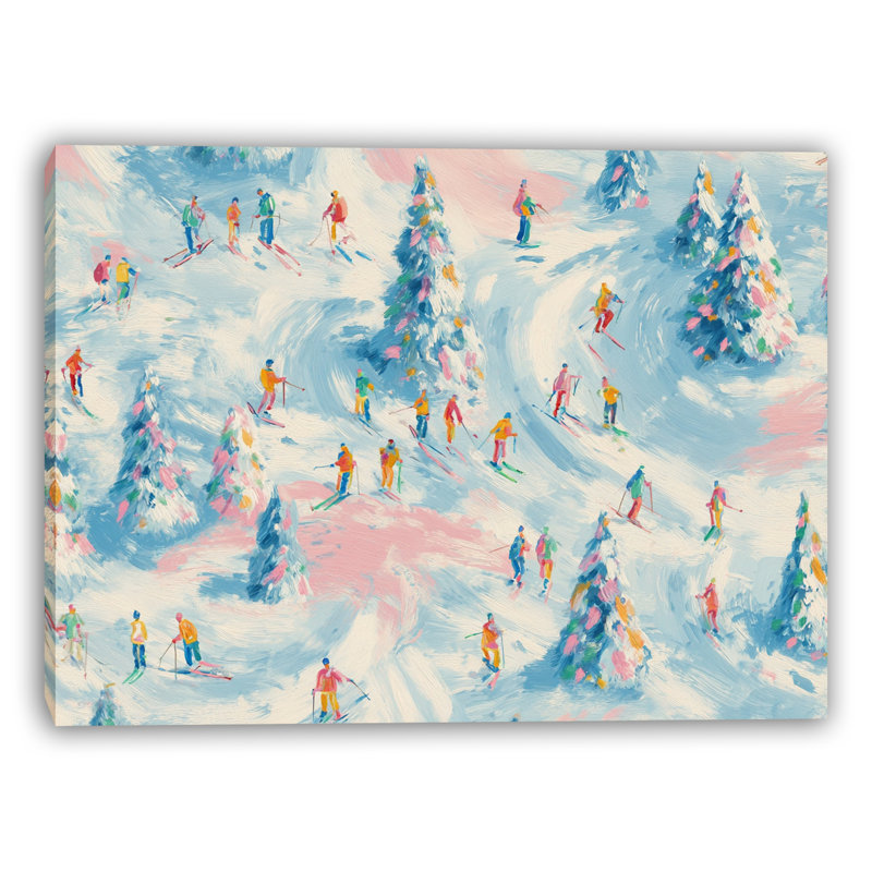 «Pastel Ski Slopes - Colorful Winter Sports Scene», art mural sur toile tendue, H 30 po x l 40 po