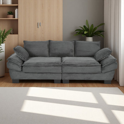 85.4" Modern Curved Sofa, Back Upholstered Couch With 2 Decorative Throw Pillows, Corduroy Fabric Couch For Living Room, Bedroom , Apartment