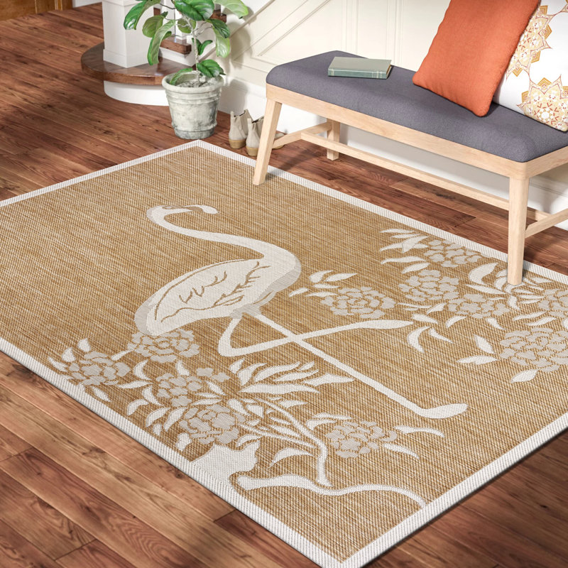 Tapis intérieur / extérieur beige Brennen, Rectangle 7 pi 9 po x 9 pi 9 po