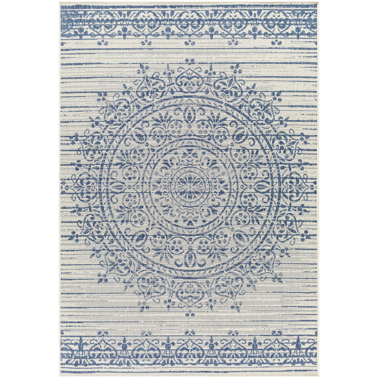 Rectangle Oriental Machine Woven Polypropylene Area Rug in Blue/Beige