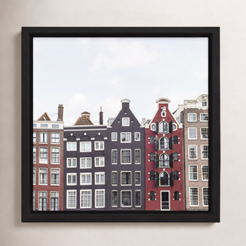 Typique, maisons typiques de Amsterdam - impression d'un seul cadre photo, Toile encadrée noire, Non