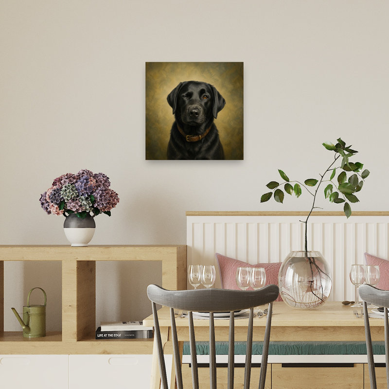 Charmant tableau noir classique, clin d'œil au chien, H 18 po x l 18 po