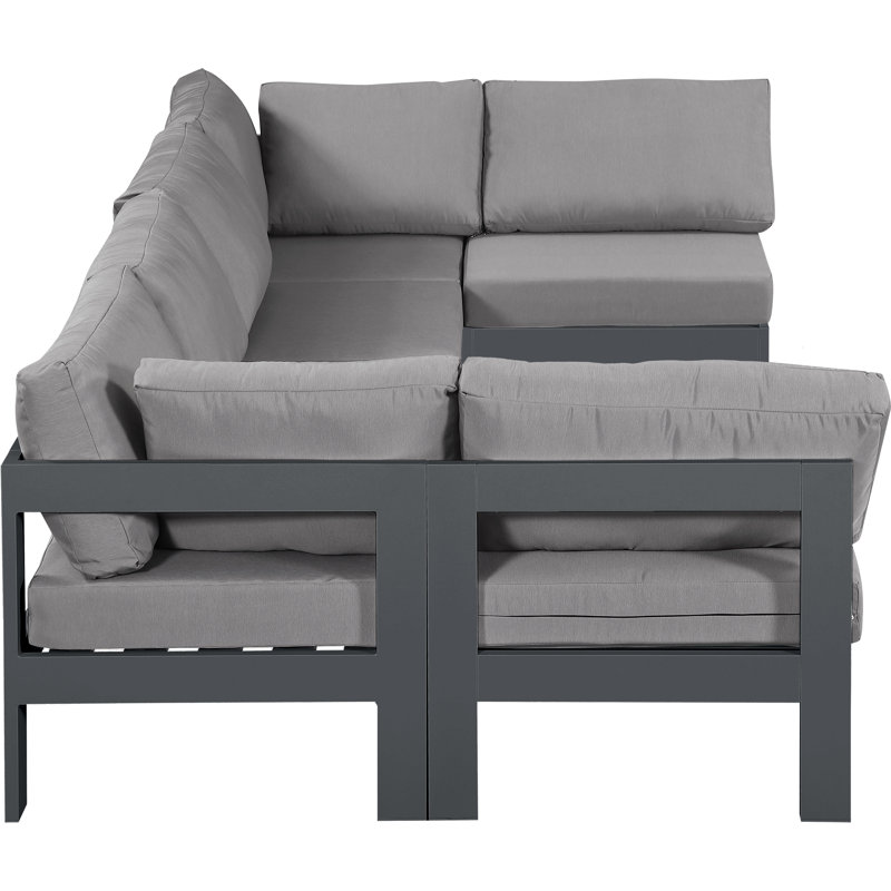 Brith 120'' Wide Aluminum Patio Sectional with Cushions, Gray, Dark Gray
