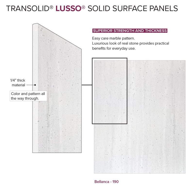 Ensemble de mur de douche à coller 3 pièces 48 po x 36 po x 72 po Transanca Lusso, Bellanca, Bellanca
