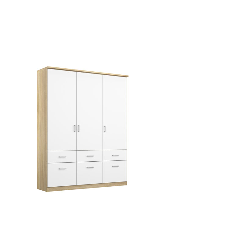 Cupboard Wardrobe Bremen With 6 Drawers In Different Heights, Sonoma Oak/Alpine White