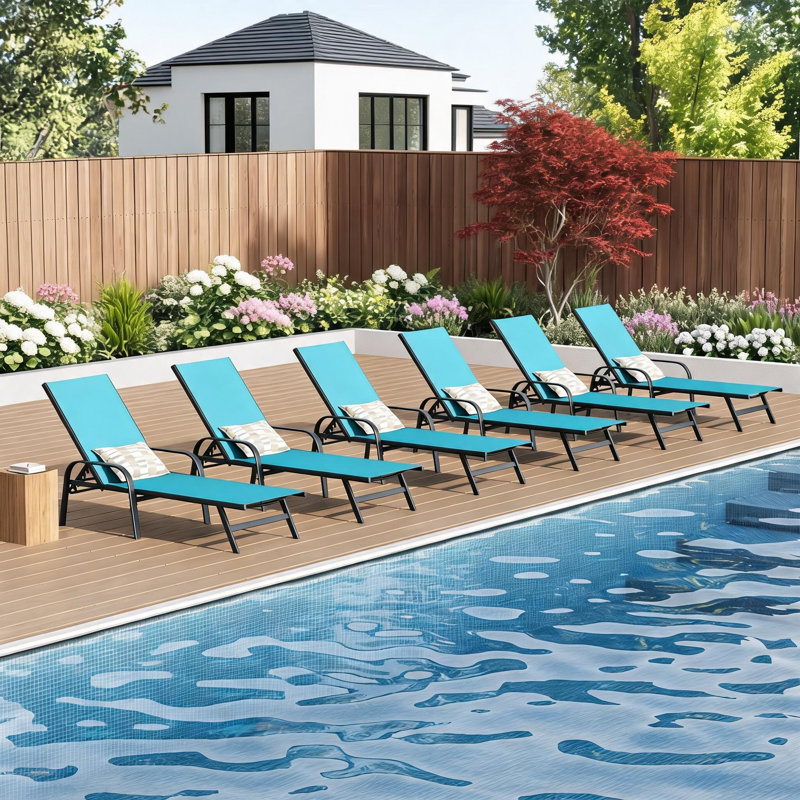 Chaise longue inclinable extérieure à 5 positions avec tissu en textilène | Méridienne de patio réglable pour jardin, bord de piscine et balcon