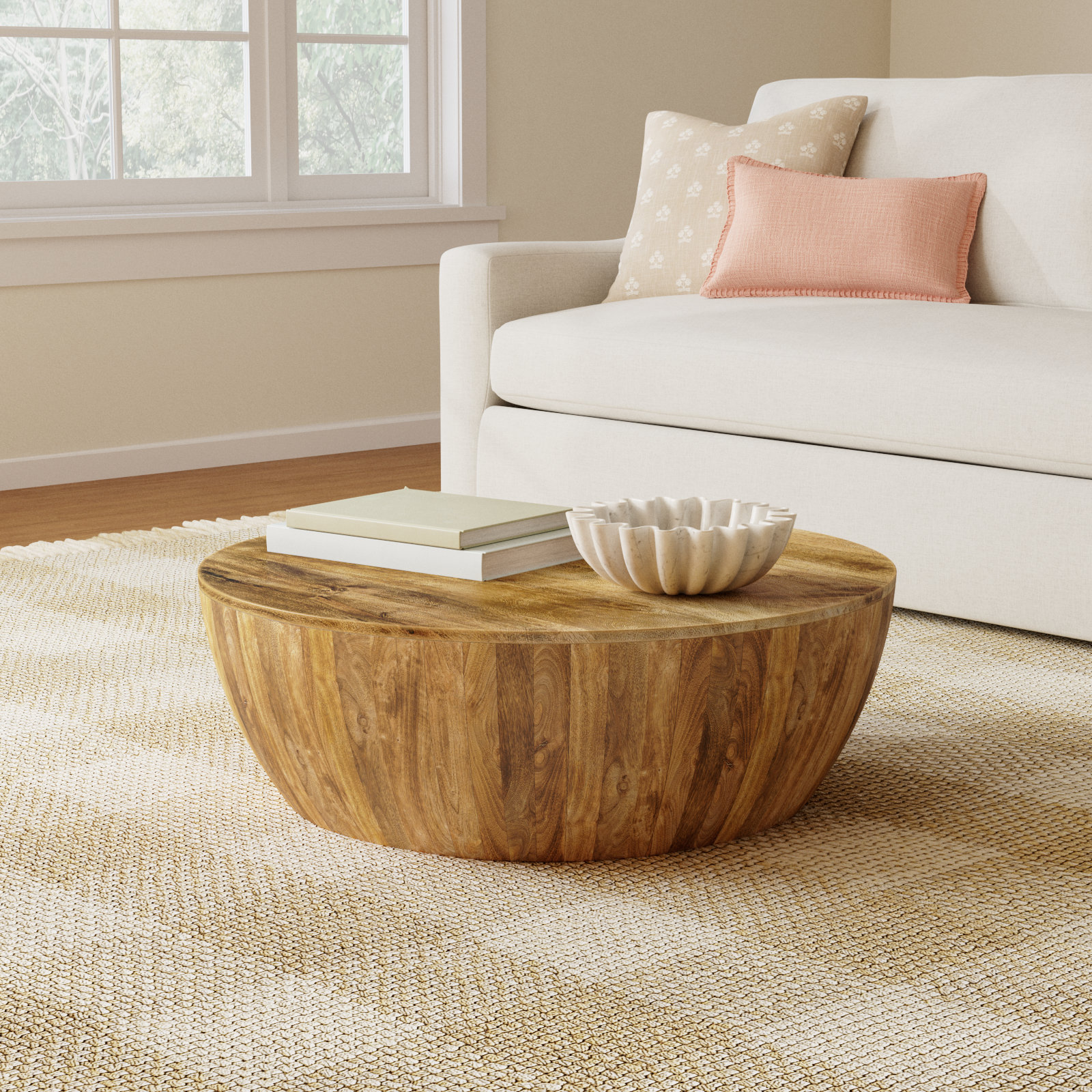 Mango Wood Drum Coffee Table, Natural