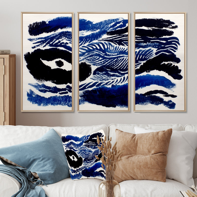 «Blue and Black Coastal Tidal Tranquility - Abstract Collages», ensemble de reproduction d'art mural, H 32 po x l 48 po