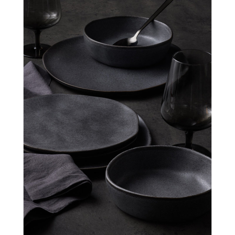 Stone by Mercer Project Hekonda Debossed 32-Piece Dinnerware Set Stoneware, Gray
