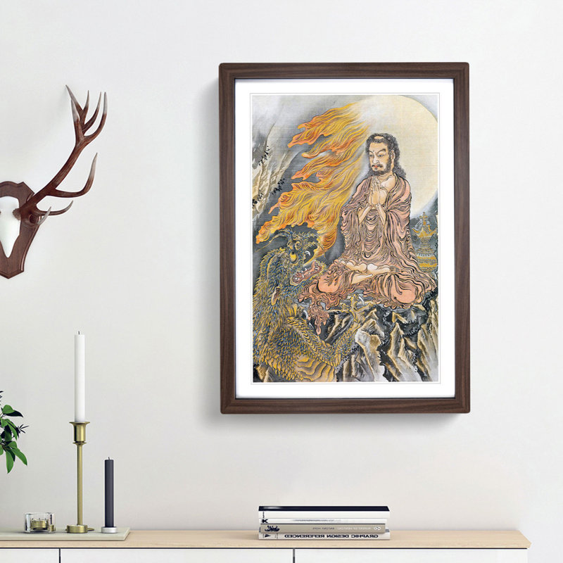 Shakyamuni Conquering the Demons by Kawanabe Kyosai - Picture Frame Painting Print, Walnut Framed, 65cm H x 48cm W x 2cm D